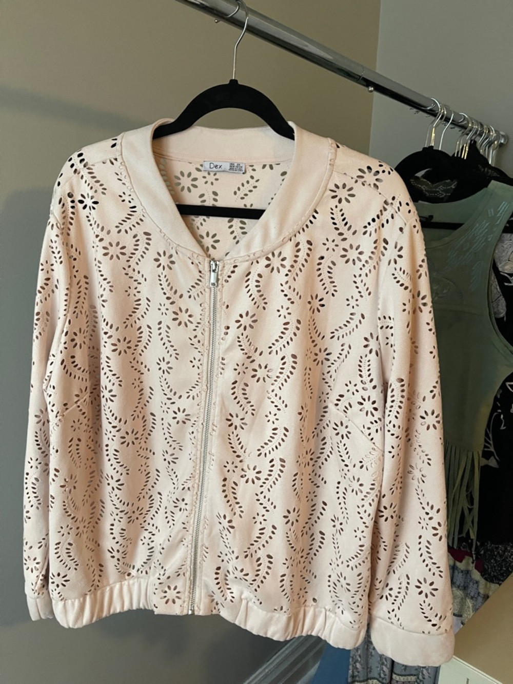 Dex Cream Laser-Cut Bomber Jacket